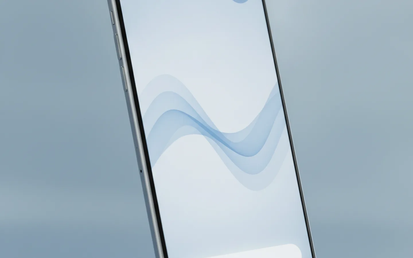 A smartphone screen showing a minimalist AI assistant chat interface with a soft memory-wave graphic